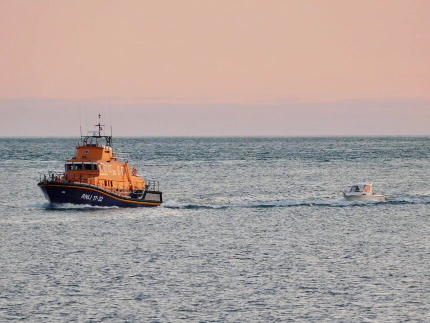 all weather lifeboat towing stricken boat