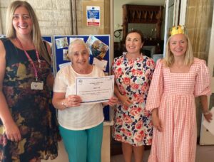 Ruth Bell, with 20 years’ service. From left: Ali Male, Patient Experience Lead, Ruth Bell, Chief Nursing Officer Nicky Lucey and Volunteer Co-ordinator Louisa Plant.