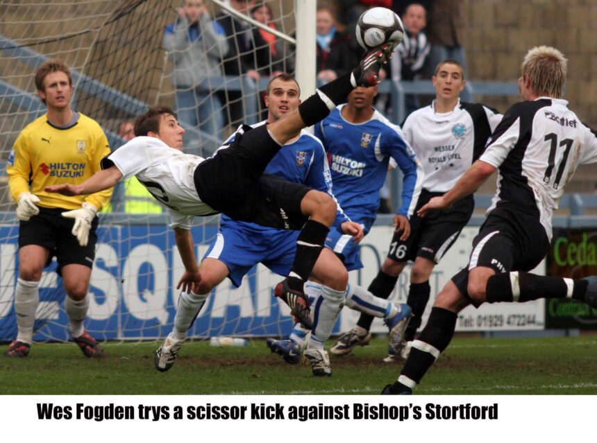 Wes Fogden attempts a scissor kick at goal