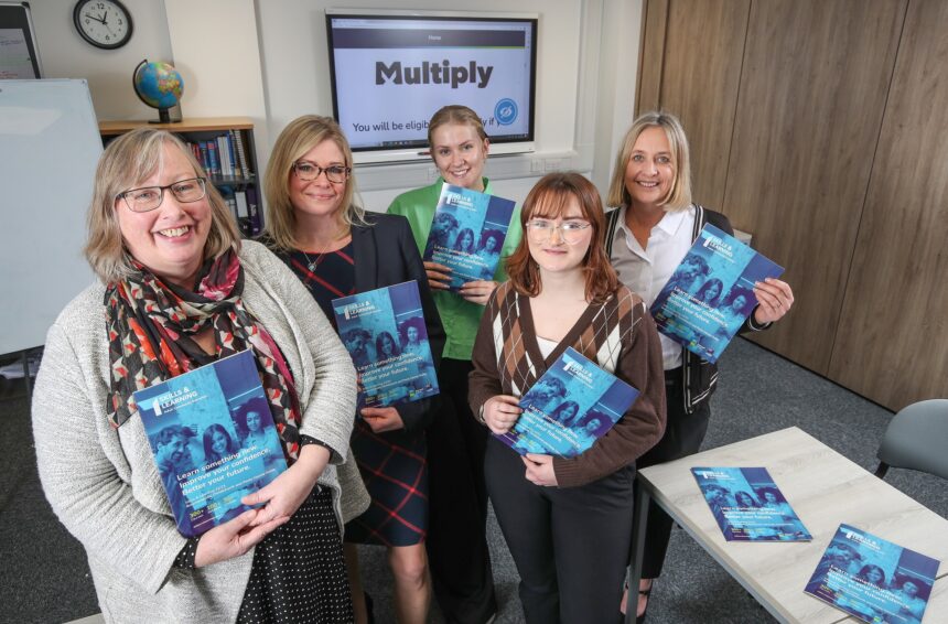Courses are being operated by Skills & Learning - left to right - Multiply Learning Coordinator Kate Holmes, Multiply Programme Manager Hannah Ball, Multiply Marketing Officer Olivia Girling, Multiply Learning Support Officer Aimee Brown and Business & Finance Manager Terri Clark