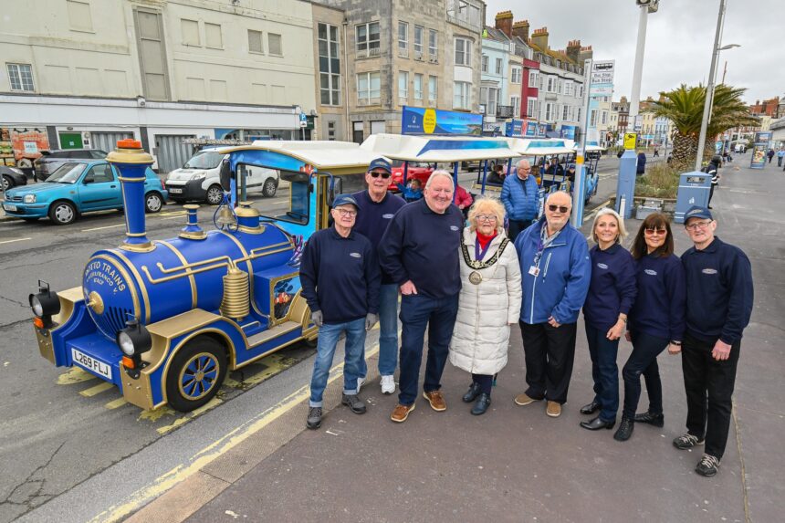 Weymouth land train with staff and mayor Ann Weaving. 1st April 2023. Picture Credit: Graham Hunt Photography