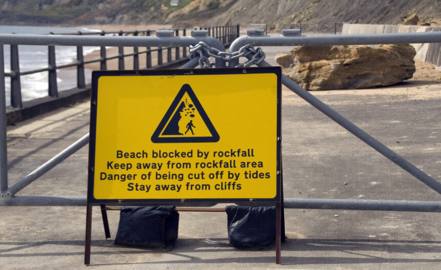 West Bay Monday afternoon. Despite the warning signs some people put their lives at risk of rockfalls. 