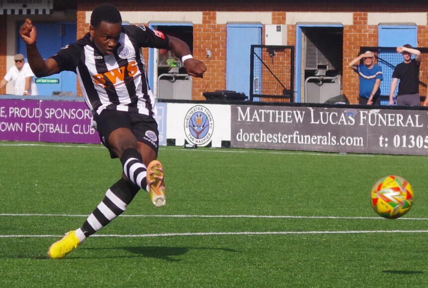 Shaquille Gwengwe netted for Dorchester against Merthyr