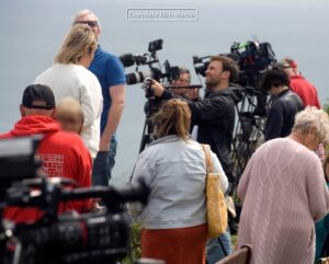 Media at arrival of refugees on Portland