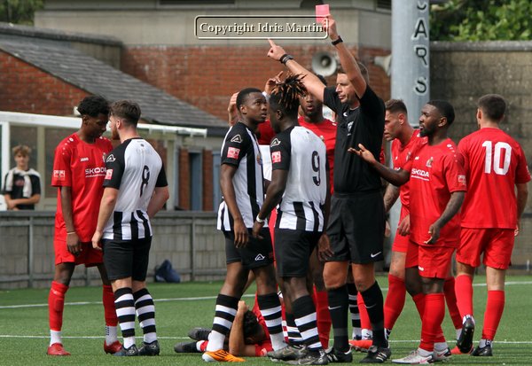 Leighton Thomas sees red and is ordered off the park by referee Mr Barber