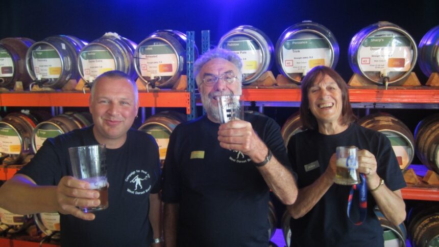 L-R. Rich Gabe , Bar Manager, Dave Harris Committee Chair & Alex Bardswell Cider Rep.Photo Credit. Harry Walton.