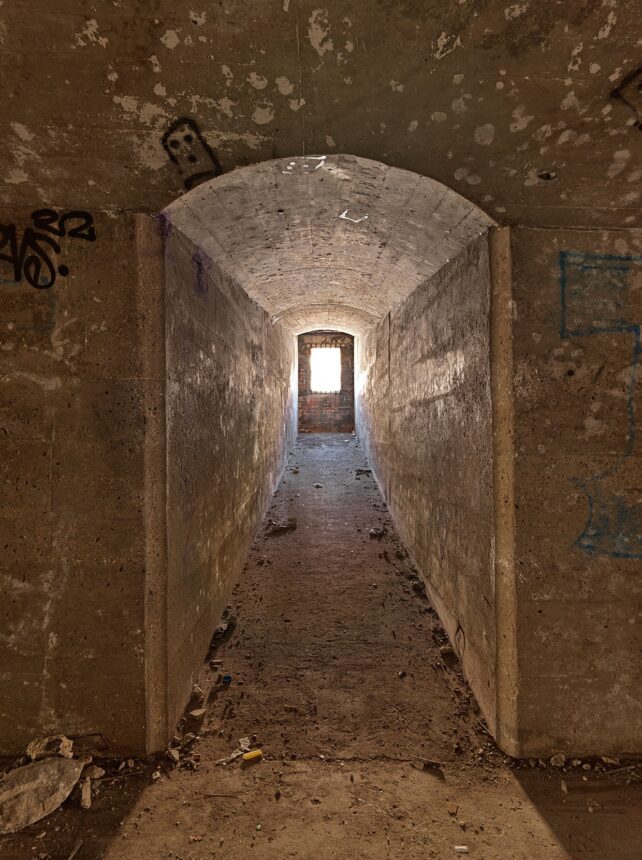 Image of the popular ‘ghost tunnels’ at the battery site, photo credit Historic England Archive