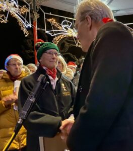 Retiring Director of Music for the Durnovaria Silver Band, Elizabeth Carter, is thanked for her long service by the Mayor