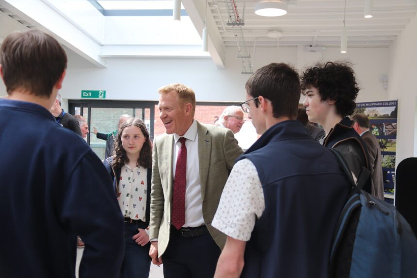 Adam Henson chatting to students at Kingston Maurward