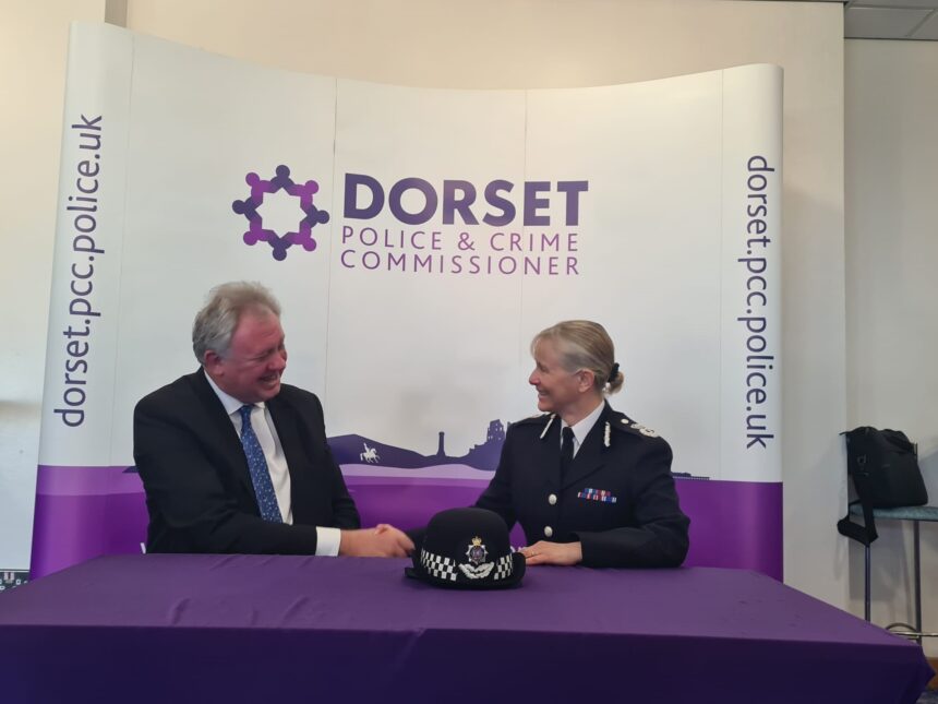 David Sidwick with Chief Constable Amanda Pearson after being re-elected PCC