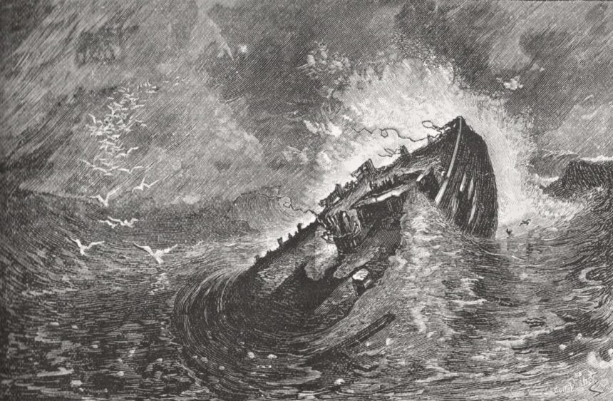 Ship in stormy seas. Credit: weymouthhistory.org