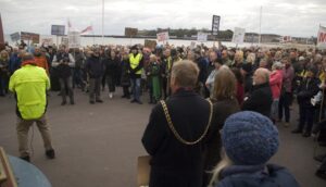 Cllr Paul Kimber at Portland Incinerator protest in Weymouth.