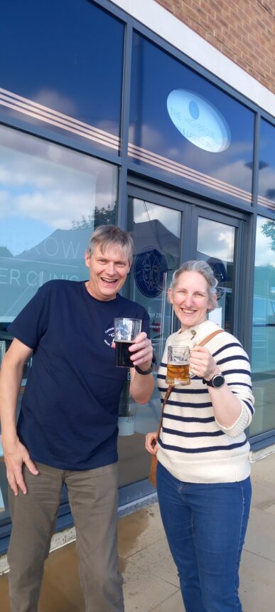 West Dorset CAMRA Chairman Bruce Mead (left) Gemma Scott Beerex Chair.