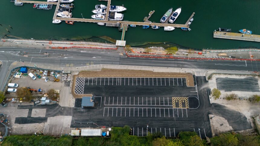 A drone shot of Weymouth North Quay.