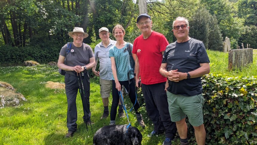 1.Tony McDougal (in red tee shirt) on his 80km with friends from Dorchester Baptist Church (and dog Monty)