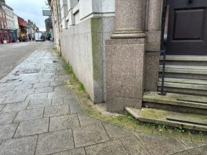 Cornhill - weeds and grass outside the former Lloyds Bank