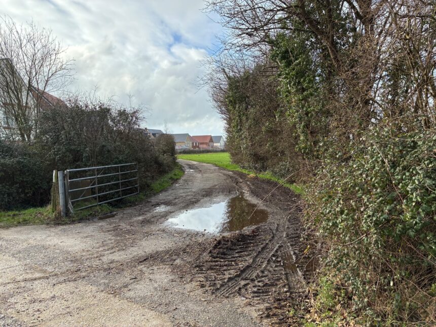 Hangar Field site Crossways farm gate entrance to rear of The Aviators