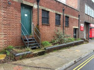 Shrubs and weeds in Trinity Street at the rear of the former M&S store
