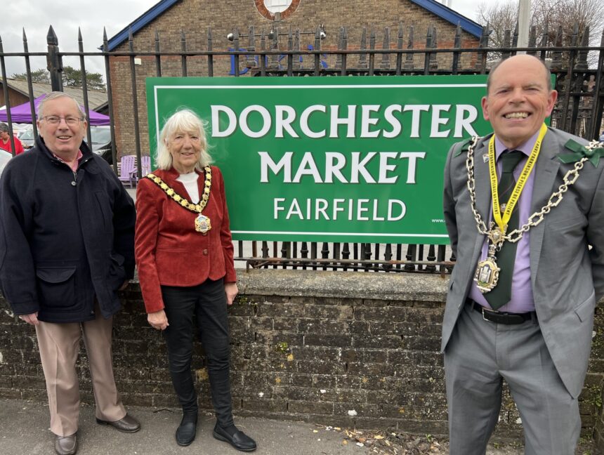 Chair of Dorset Council, Stella Jones, accompanied by Trevor Jones and Dorchester Mayor, Andy Canning (R)