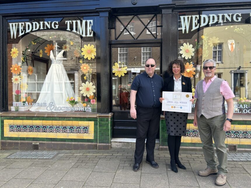 Wedding Time Winner presentation. From left to right Neil Strudwick, Tracy Carroll and Cllr Les Fry
