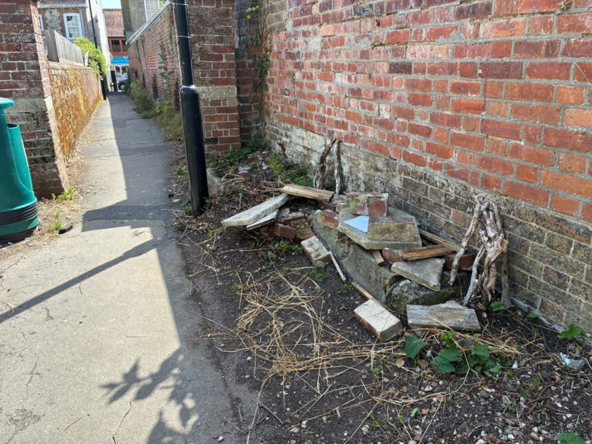 The fly-tipped rubbish off Alexandra Terrace.