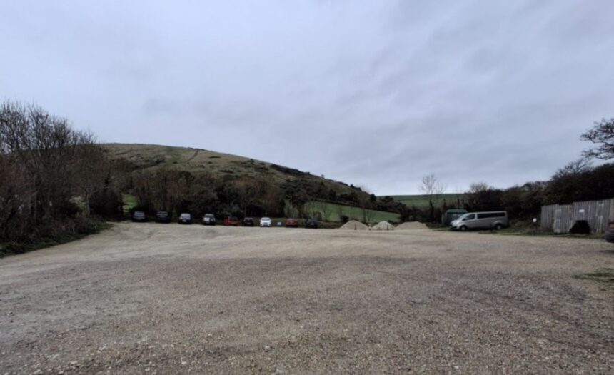 The coach park area to be used for the Wessex Water compound