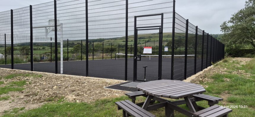 Refurbished tennis court.