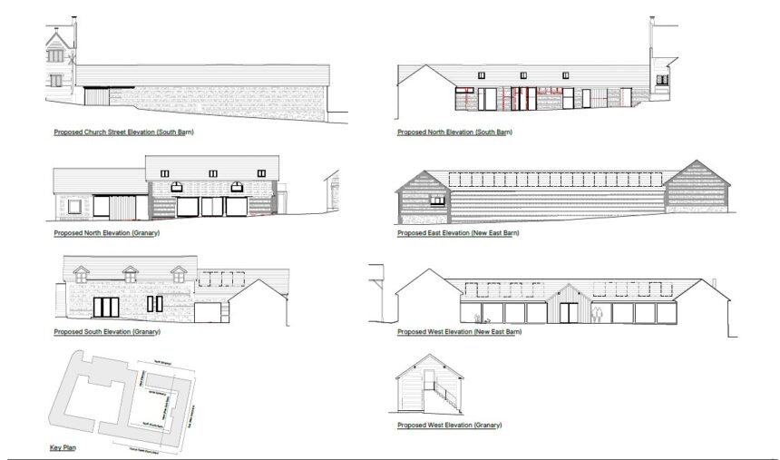 Drawings of the farm complex shop and restaurant