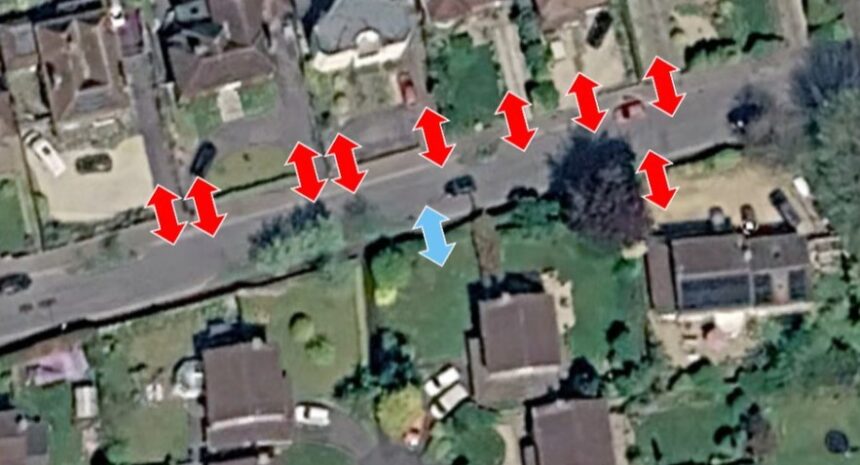 Maiden Castle Road showing the proposed new access in blue
